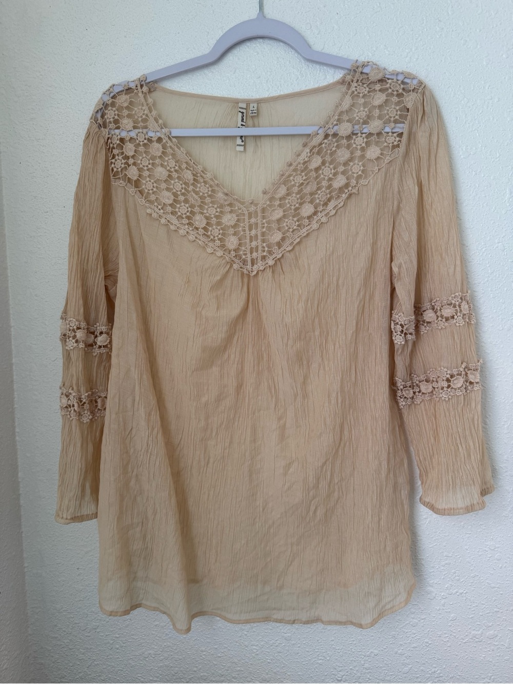 grand & greene Crochet-Trim V-Neck Blouse - cream/Beige